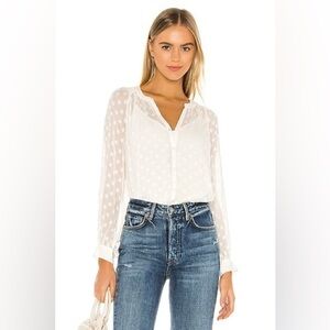 Velvet White Ruffled Buttoned Mandarin Collar Blouse